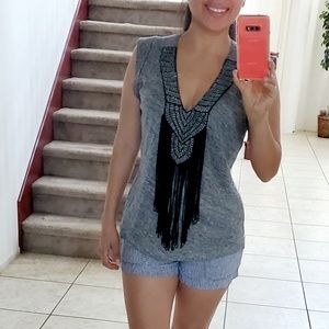 🔥NWT- Twelfth Street by Cynthia Vincent Gray Finge Beaded Top